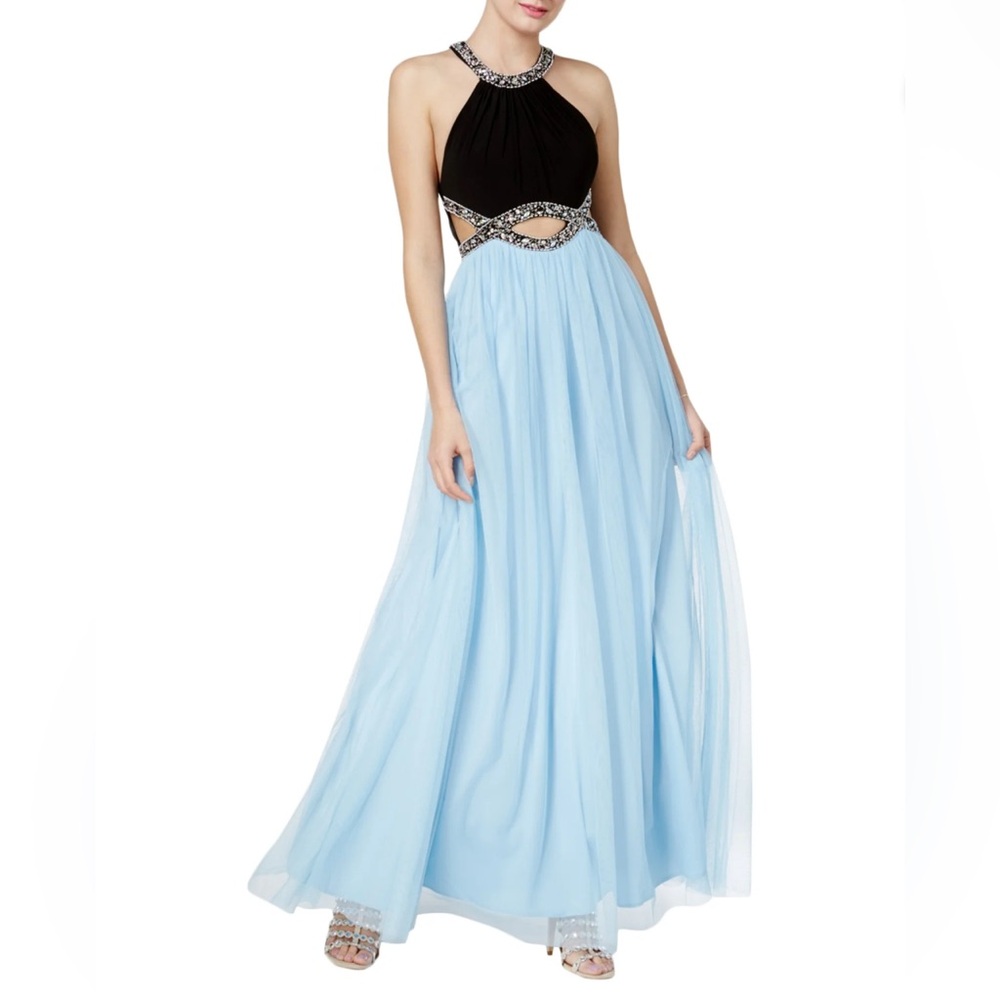 Blondie Nites Womens Beaded Neckline A-line Dress blackblue Juniors